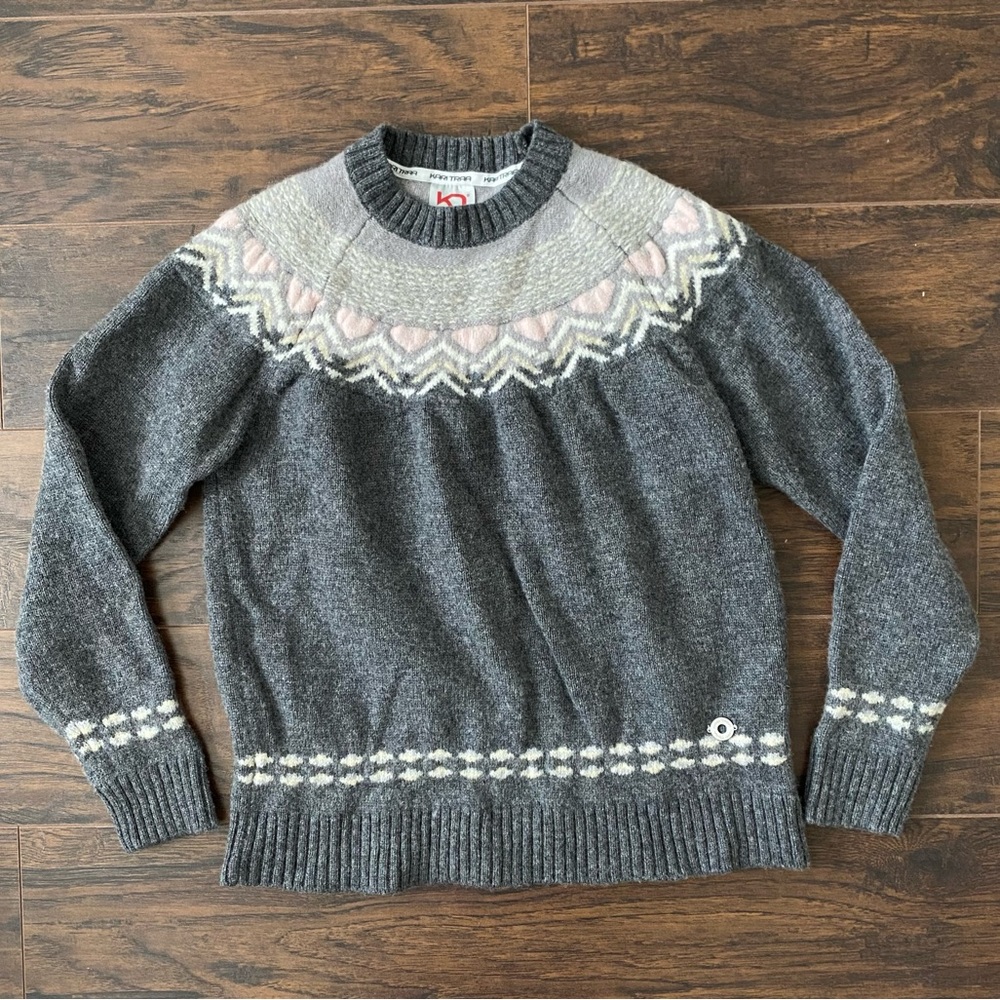Kari Traa Sundve Sweater, Gray and Pink Fair Isle Design